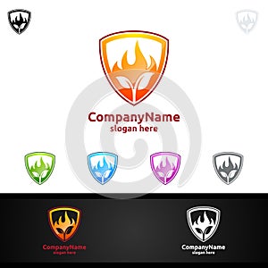 Fire and Flame with leaf Logo Design