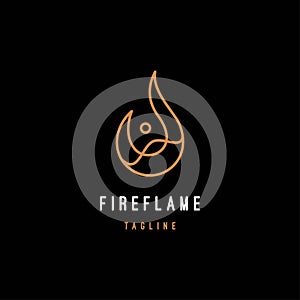 Fire flame with line art style logo design illustration vector template