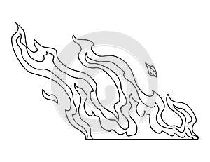 Fire flame line icon. Cartoon heat wildfire or bonfire, burn power fiery. Power light energy silhouette linear style