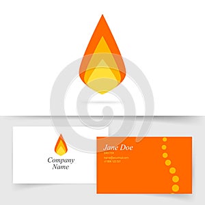 Fire flame logo icon vector flat cartoon on business card template design, ignite blaze geometric symmetric symbol, idea photo