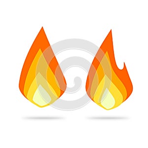 Fire flame logo icon vector flat cartoon, ignite blaze symbol, idea of hot drop label or campfire fireplace sign