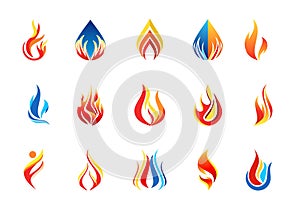 fire flame logo, modern flames collection logotype symbol icon design vector