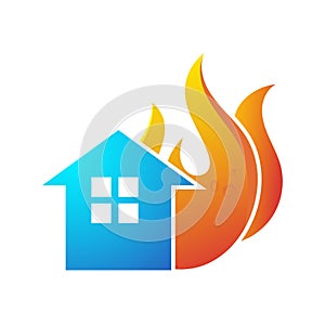 Fire flame logo, wuth modern home icon.