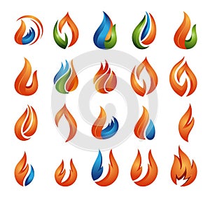 Fire flame set. Modern logotype.