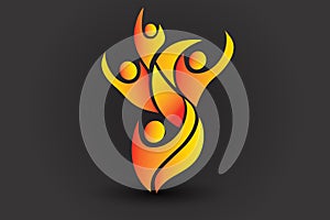 Fire flame teamwork people logo vector icon