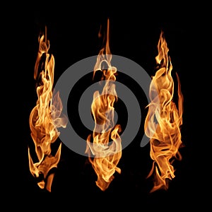 Fire flames abstract collection isolated on black background