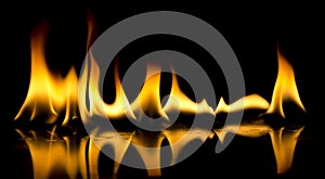 Fire flames on black background