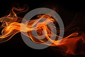 Fire flames on black background. Abstract background. Texture. Design element, orange smoke isolated on black background, AI