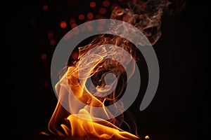 Fire flames on black background. Abstract blaze fire flame texture background.