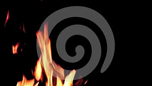 Fire flames on a black background. Abstract fiery texture. Realistic fire flames burn movement frame. Texture of fire for Design.