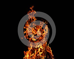 Fire flames on black background. abstract fire flame background. The fire in the fire burning naturally waved at night
