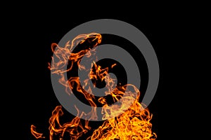 Fire flames on black background. fire on black background isolated. fire patterns