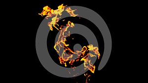 Fire flames on black background isolated. Burning gas or gasoline burns with fire and flames. Flaming burning sparks close-up,