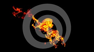 Fire flames on black background isolated. Burning gas or gasoline burns with fire and flames. Flaming burning sparks close-up,