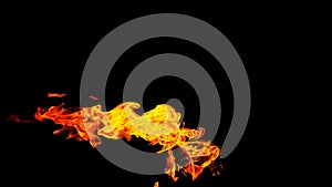 Fire flames on black background isolated. Burning gas or gasoline burns with fire and flames. Flaming burning sparks close-up,