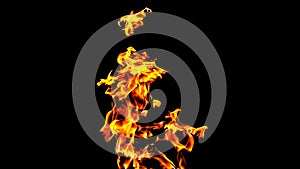 Fire flames on black background isolated. Burning gas or gasoline burns with fire and flames. Flaming burning sparks close-up,