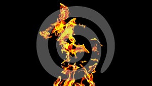 Fire flames on black background isolated. Burning gas or gasoline burns with fire and flames. Flaming burning sparks close-up,