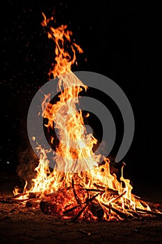 Fire Flames on Black Background - Night Shot photo
