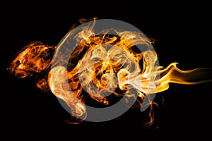 Fire flames on black background