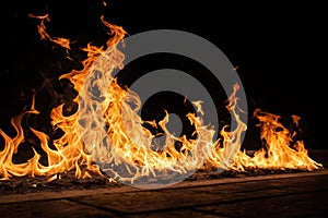 Fire flames on black background