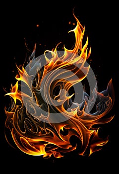 Fiery Flames on Black - Generative AI