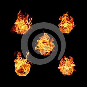Fire flames collection isolated on black background