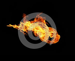 Fire flames collection isolated on black background.