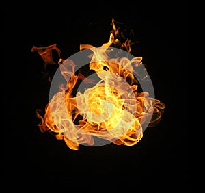 Fire flames collection isolated on black background.