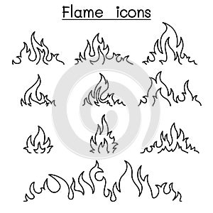 Fire & flames icon set in thin line style