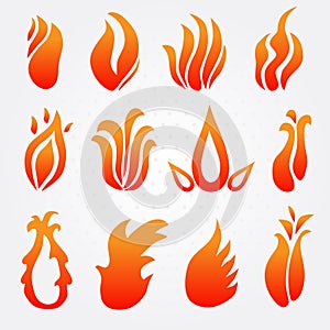 Fire flames icons set