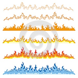 Fire flames icons set isolated on white vector illustration