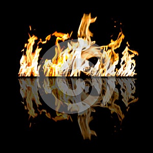 Fire flames isolated black background