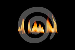 Fire flames. isolated Black background.