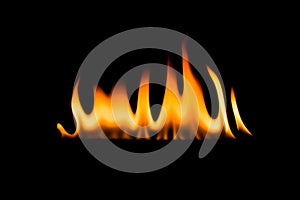 Fire flames. isolated Black background.