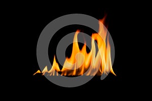 Fire flames. isolated Black background.