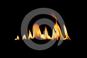 Fire flames. isolated Black background.