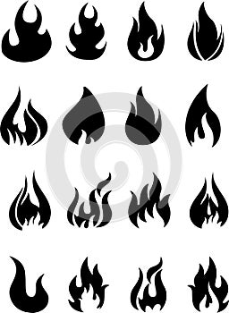 Fire flames, set icons