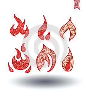 Fire flames, set icons, vector illustration.