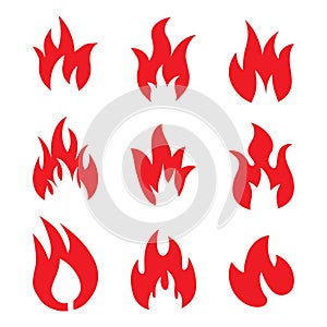 Fire flames, set icons, vector illustration