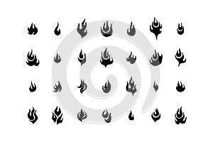 Fire flames, set vector icons illustration on white background