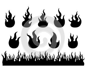 Fire flames silhouette vector set