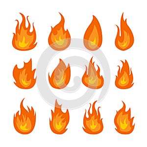 Fire flames vector set isolated on black background