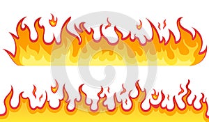 Fire flames vector icons in cartoon style on a white background. Flames of different shapes. Fireball set, flames symbols. Vector