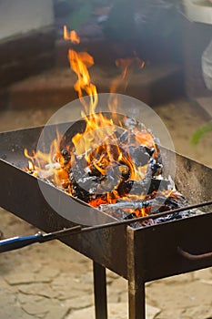 Fire, flames from wood ember for grill or bbq picnic