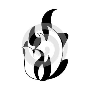 Fire flamme symbol in black and white