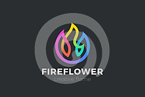 Fire Flower Logo Colorful Flame design vector template Linear Outline style