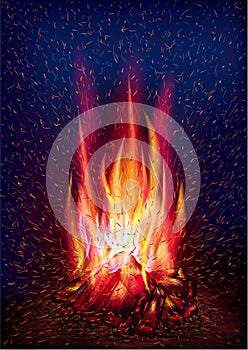 Fire and flying sparks. Vector illustration, 10 eps