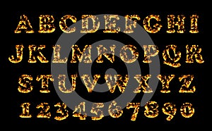 Fire font collection, alphabet of flame.