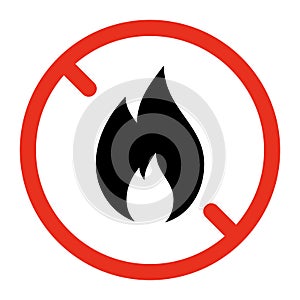 Fire forbidden, caution flame sign. Restriction campfire. Fire hazard. Danger of ignition. Vector