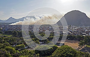 Fire in the forest near the favela, Rio